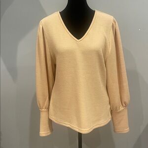 V-Neck Long Sleeve Top in Beige like new